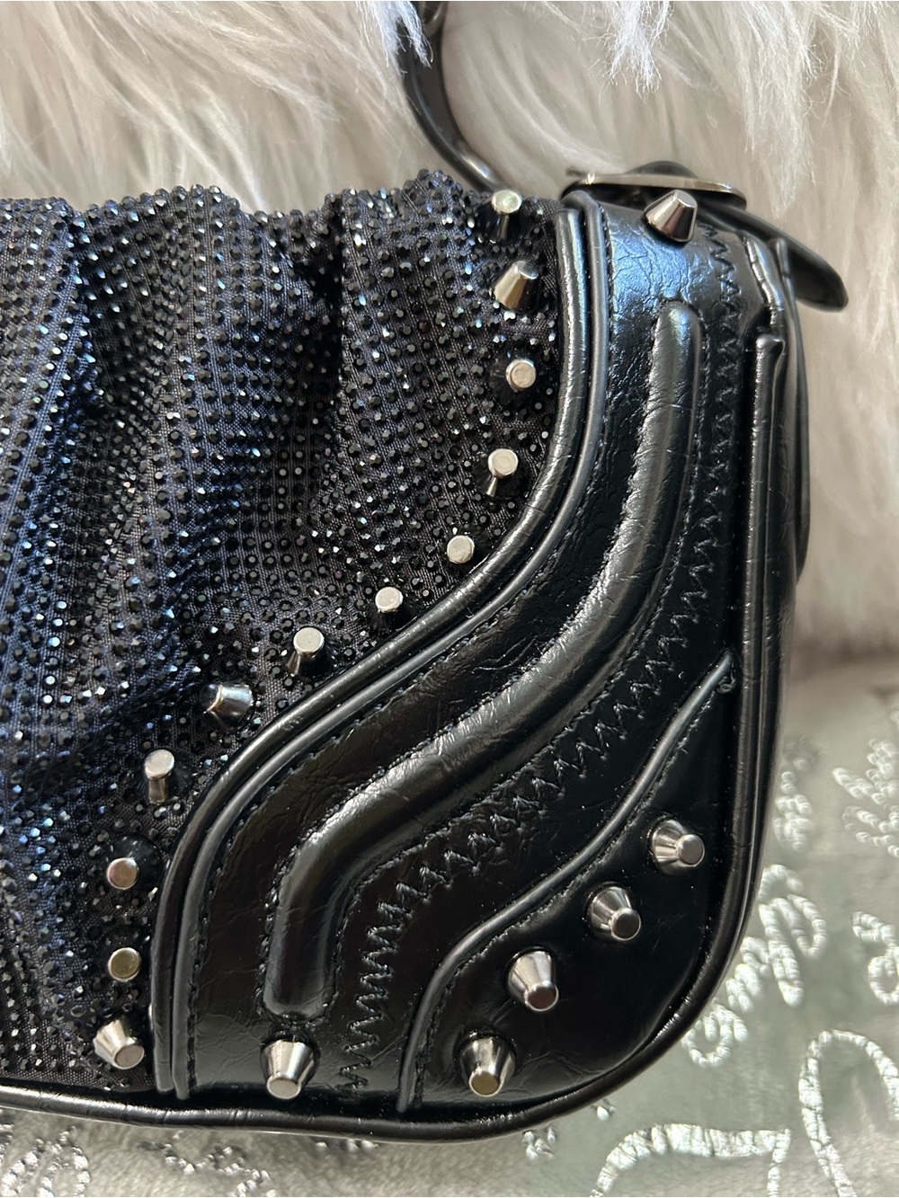NWT Olivia Miller Black Studded Shoulder Bag with Sparkle - Picture 3 of 9